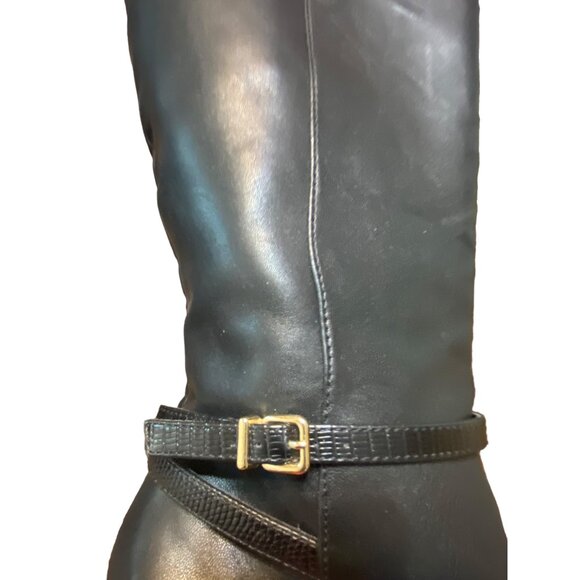 Express Black Tall Boots Buckle Accent Heel New with Tags Women Sz 8 - Picture 2 of 13